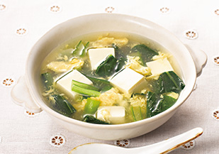小松菜と豆腐のかき玉スープ