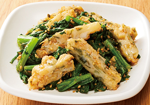 さつま揚げと春菊のごま和え